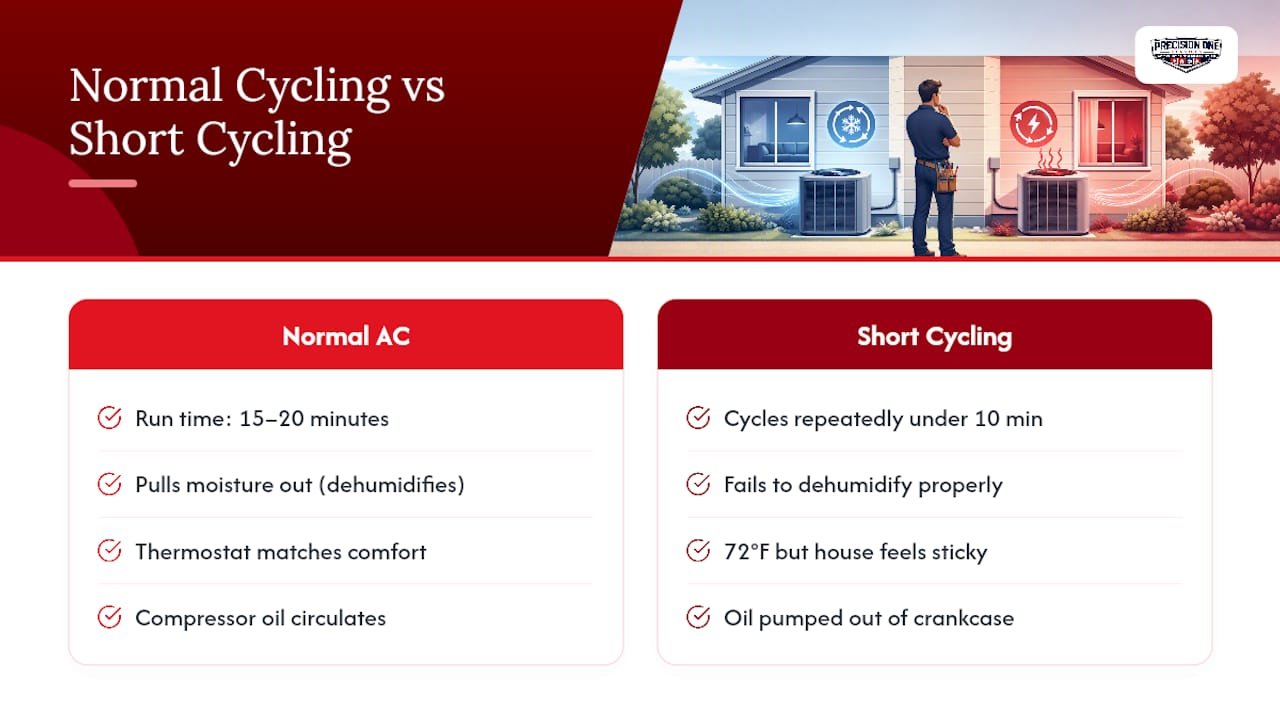 What Normal AC Cycling Looks Like Versus Short Cycling — overview diagram