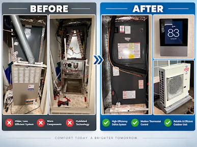 Before-and-after HVAC equipment replacement comparison